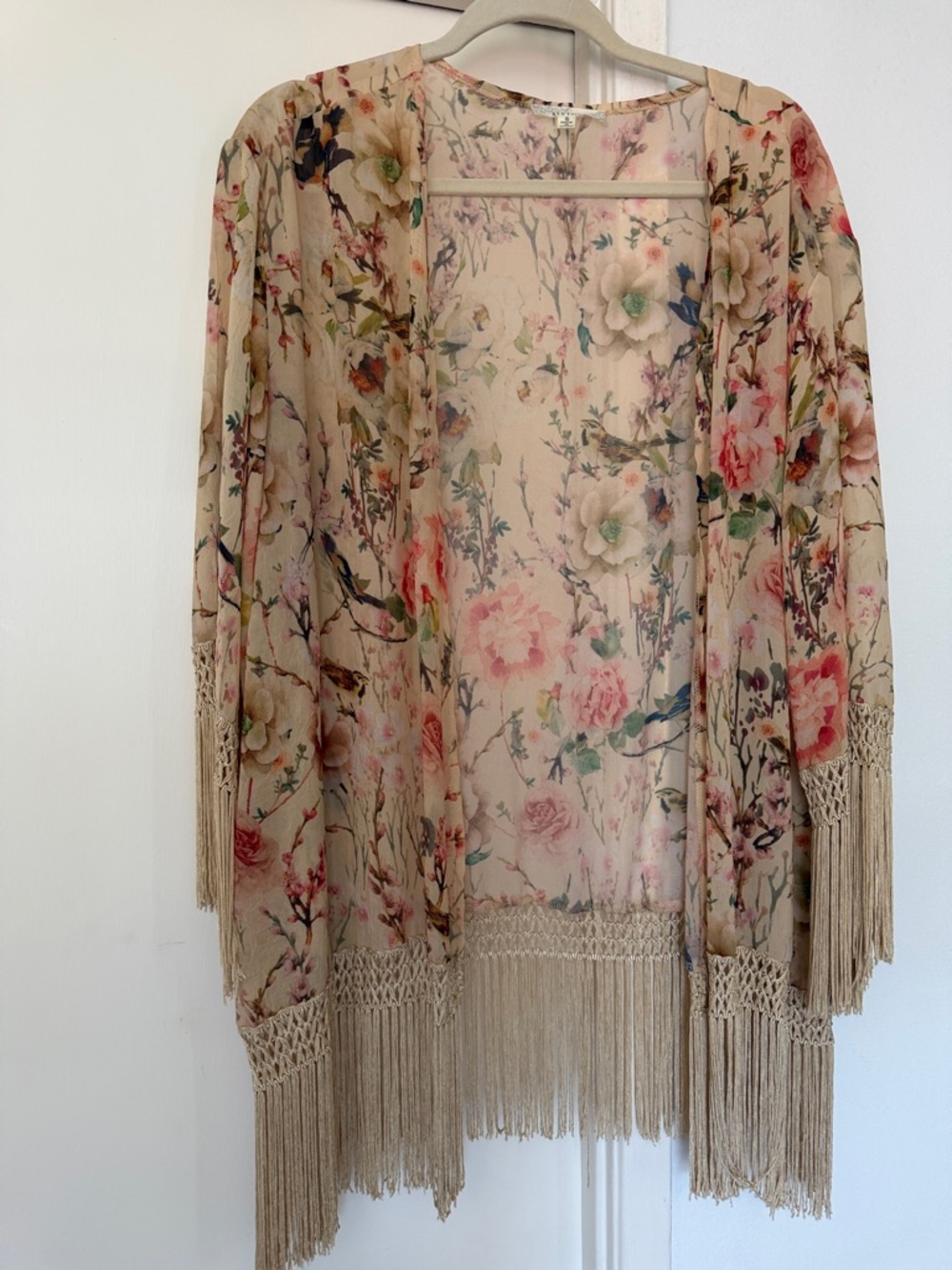 Alythea Beige Floral Fringe Kimono